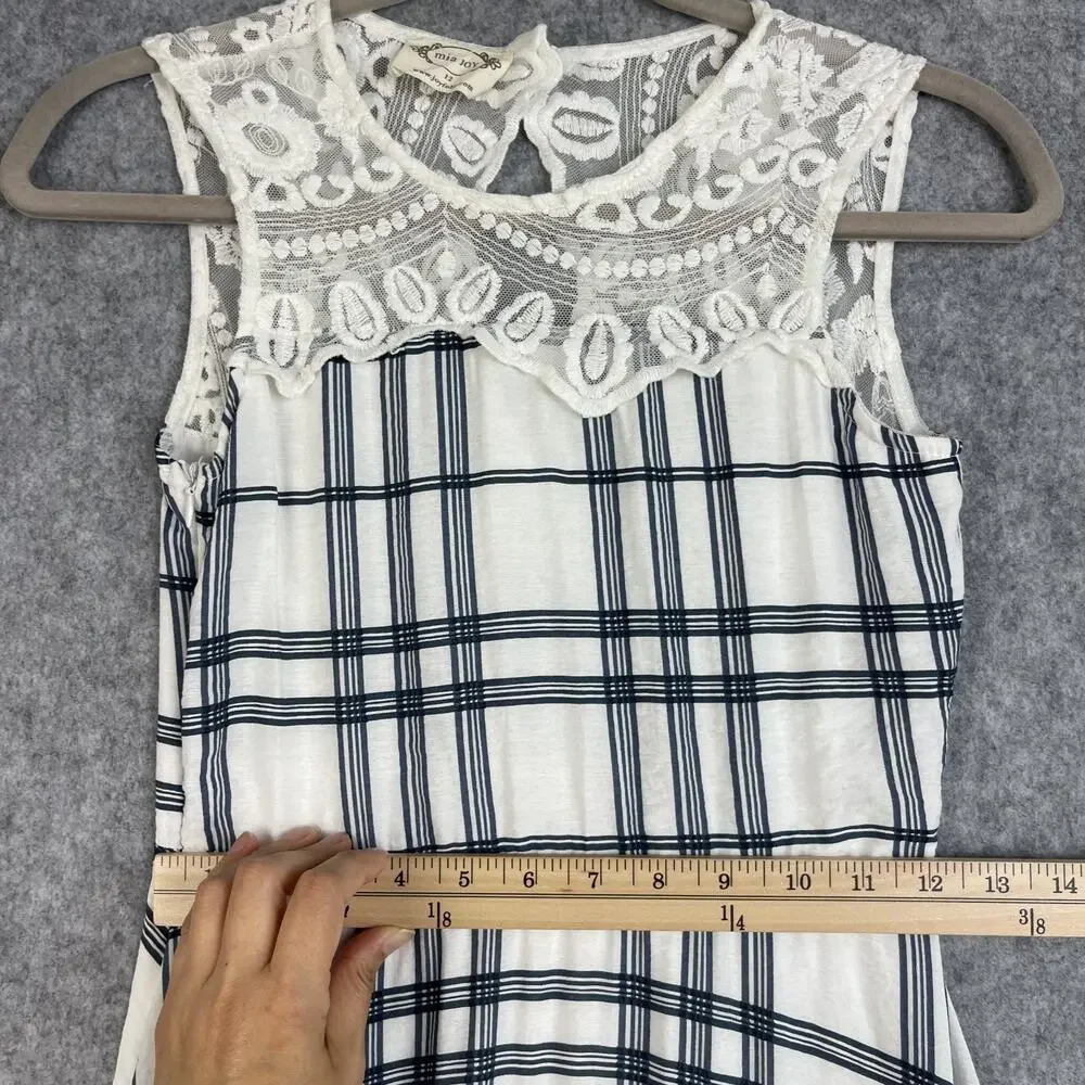 Mia Joy Dress Girls 12‎ Blue Plaid Lace Asymmetric Ruffle Cottage Boho Peasant